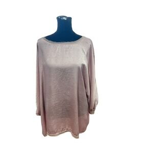 AUNT IWANDA Pink Shimmer Boat Neck Dolman Sleeve Tunic Top M L